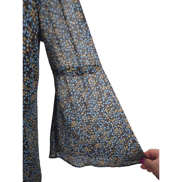 Cabi Black Tan Ditsy Floral Knee Length Sheer Sleeves Women's Shift Dress  XL - Picture 2 of 6